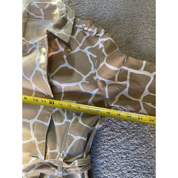 Michael Kors Double Breasted Trench Coat Tan White Mid Length Safari Animal Med - Picture 6 of 16